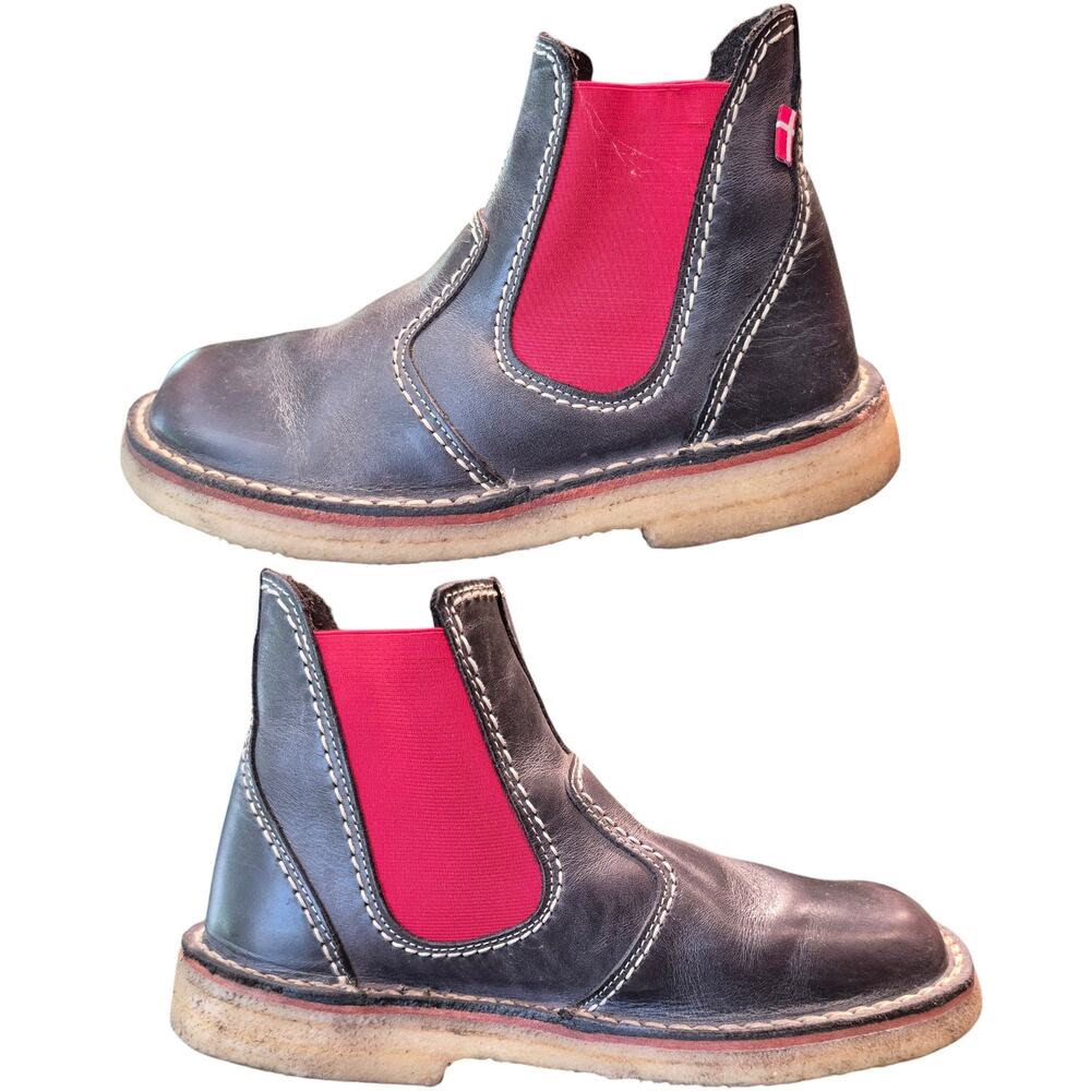 Duckfeet Roskilde Handcrafted Black Red Pull-on Ankle Boots Shoes 39 US 8 1/2